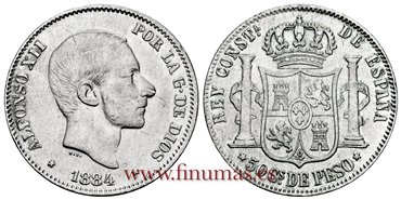 Cy16636G.- ALFONSO XII 50 Ctm. de Peso 1884 Manila - EBC- 
