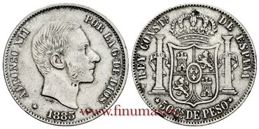 Cy16638E.- ALFONSO XII 50 Ctm. de Peso 1885 Manila - MBC 
