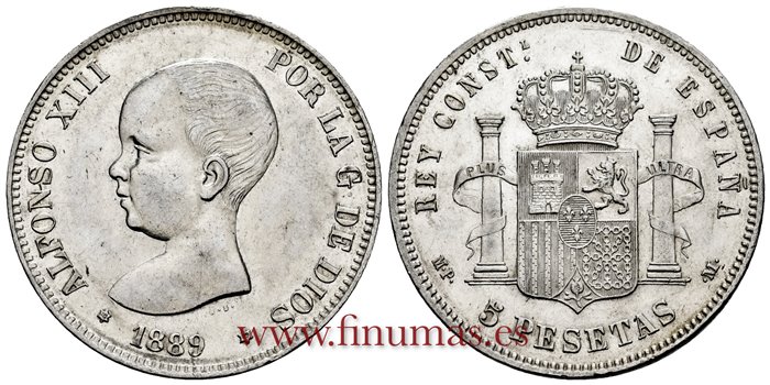 Cy16695J.- ALFONSO XIII 5 Pesetas 1889 (18-89) MPM - SC-