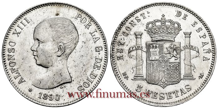 Cy16696I.- ALFONSO XIII 5 Pesetas 1890 (18-90) MPM - EBC+