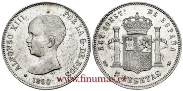 Cy16696I.- ALFONSO XIII 5 Pesetas 1890 (18-90) MPM - EBC+