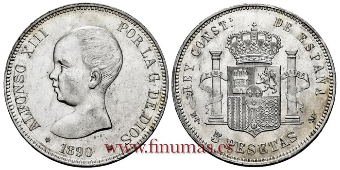 Cy16696J.- ALFONSO XIII 5 Pesetas 1890 (18-90) MPM - SC-