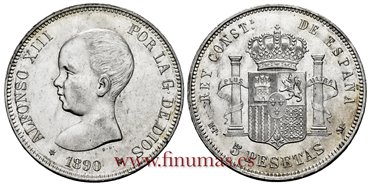 Cy16696J.- ALFONSO XIII 5 Pesetas 1890 (18-90) MPM - SC-
