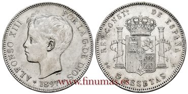 Cy16706F.- ALFONSO XIII 5 Pesetas 1897 (18-97)  SGV - MBC+ 