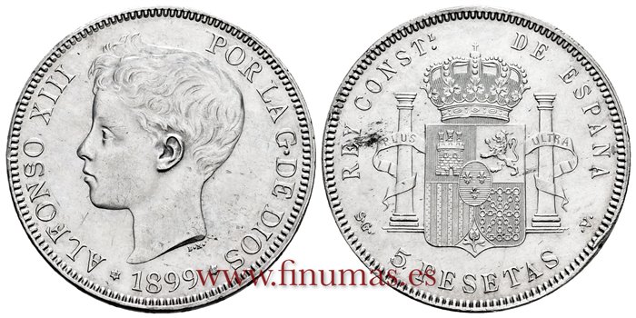 Cy16708I.- ALFONSO XIII 5 Pesetas 1899 (18-99)  SGV - EBC+ 