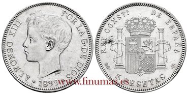 Cy16708I.- ALFONSO XIII 5 Pesetas 1899 (18-99)  SGV - EBC+ 