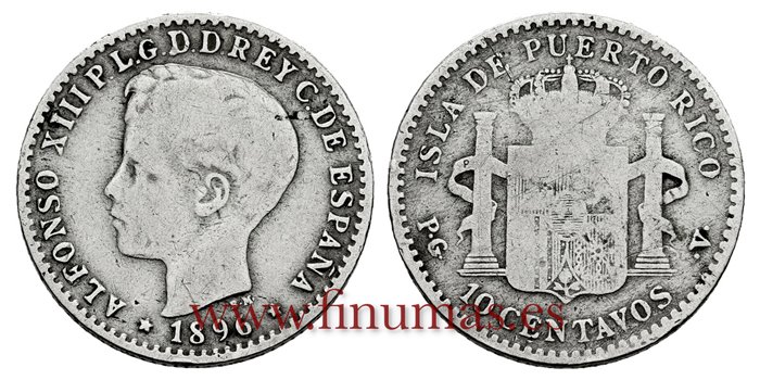 Cy16716C.- ALFONSO XIII 10 Ctm. Peso 1896 Puerto Rico PGV - BC 
