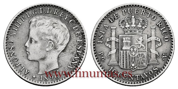 Cy16716E.- ALFONSO XIII 10 Ctm. Peso 1896 Puerto Rico PGV - MBC 