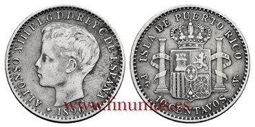 Cy16716E.- ALFONSO XIII 10 Ctm. Peso 1896 Puerto Rico PGV - MBC 