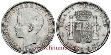 Cy16719F.- ALFONSO XIII 1 Peso 1895 Puerto Rico PGV - MBC+ 