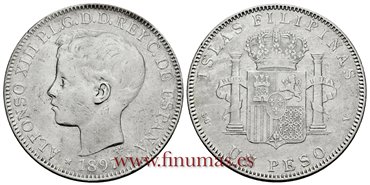 Cy16722F.- ALFONSO XIII 1 Peso 1897 Filipinas SMV - MBC+ 