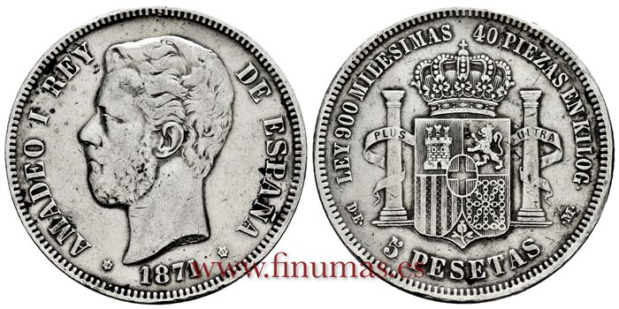 Cy.16531E.- AMADEO I 5 Pesetas 1870 (18-73) DEM.-MBC