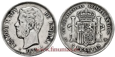 Cy.16531E.- AMADEO I 5 Pesetas 1870 (18-73) DEM.-MBC