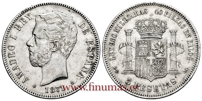 Cy.16533G.- AMADEO I 5 Pesetas 1870 (18-74) DEM.- EBC-