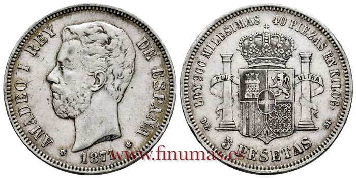 Cy.16531F.- AMADEO I 5 Pesetas 1870 (18-73) DEM.-MBC+
