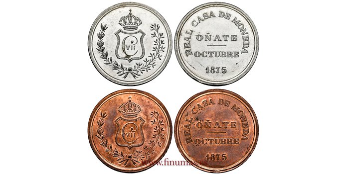 Cy16552M.- CARLOS VII  Medalla Guerras Carlista - 2 piezas, cobre y plata SC-
