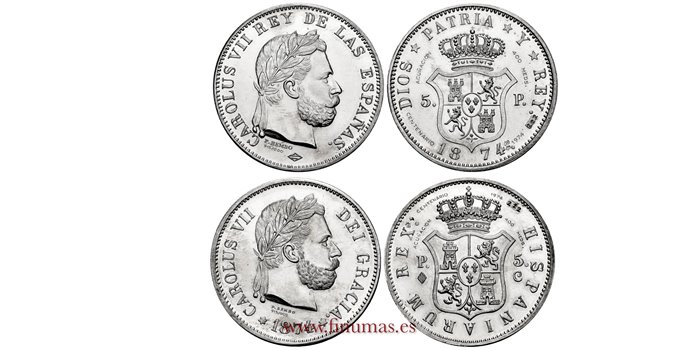 Cy16547m.- CARLOS VII  Medalla Guerras Carlista 1874 - 2 piezas Plata
