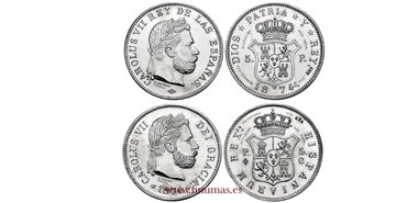 Cy16547m.- CARLOS VII  Medalla Guerras Carlista 1874 - 2 piezas Plata
