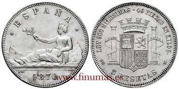 Cy16523I.- G.P  Y I REPUBLICA - 5 Pesetas 1870 SNM (18-70) - EBC