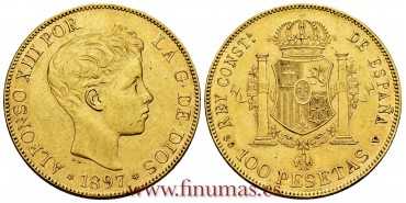 Cy16714.J.- ALFONSO XIII  100 pts 1897  *18-97 Madrid.  SC. ORO