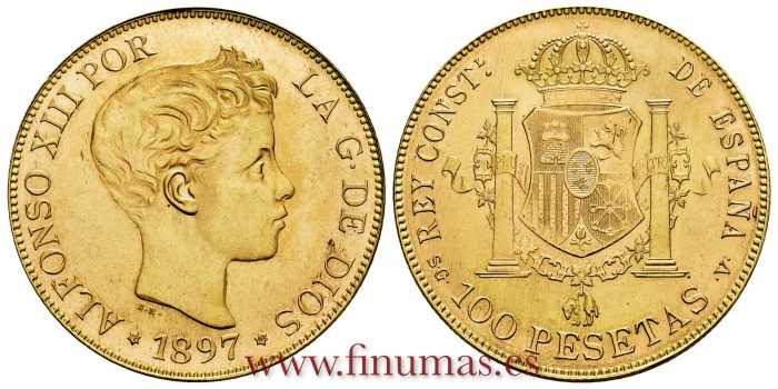 Cy16978.K.- 100 PESETAS 1897  *19 *61  SG V.  SC.  ORO