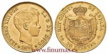 Cy16972.K- ALFONSO XIII 20 Pesetas 1896(18-61) MPM- SC