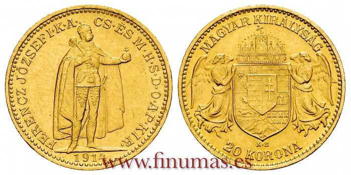 HUNGRIA - K-486 - 20 KORONA 1914. SC-  ORO