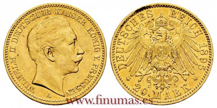 ALEMANIA ESTADOS PRUSIA - K-521 - 20 MARCOS 1895A. ORO - EBC.