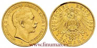 ALEMANIA ESTADOS PRUSIA - K-521 - 20 MARCOS 1895A. ORO - EBC.