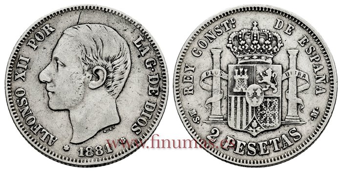 Cy16675C.- ALFONSO XII 2 Pesetas 1881 (_-81) MSM - BC