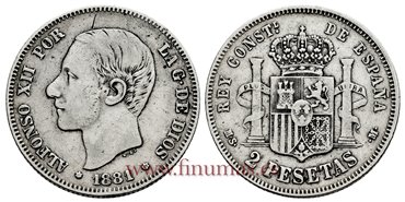 Cy16675C.- ALFONSO XII 2 Pesetas 1881 (_-81) MSM - BC