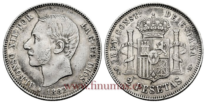 Cy16676F.- ALFONSO XII 2 Pesetas 1882 Variante Sobre 81 (18-82) MSM -MBC+