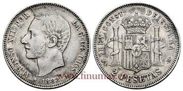 Cy16676F.- ALFONSO XII 2 Pesetas 1882 Variante Sobre 81 (18-82) MSM -MBC+