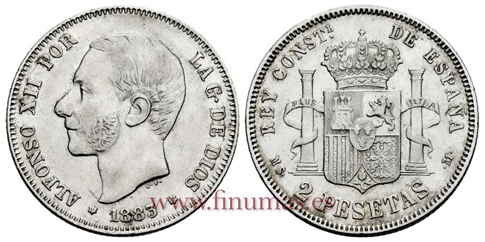 Cy16678G.- ALFONSO XII 2 Pesetas 1883 (18-83)  MSM - EBC-