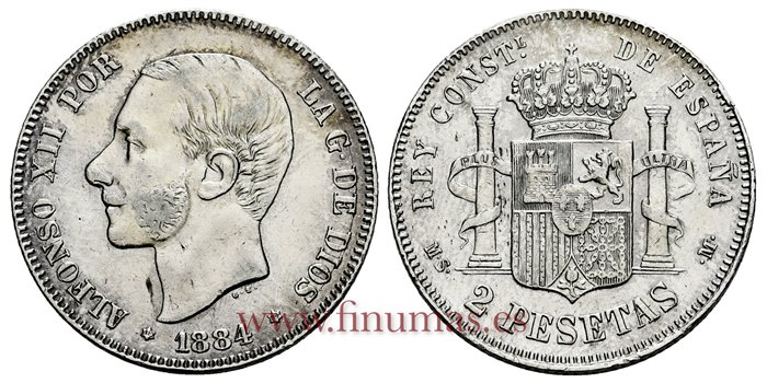 Cy16679F.- ALFONSO XII 2 Pesetas 1884 (18-84)  MSM - MBC+