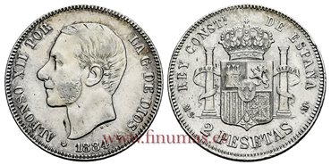 Cy16679F.- ALFONSO XII 2 Pesetas 1884 (18-84)  MSM - MBC+