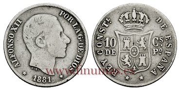 Cy16618C.- ALFONSO XII 10 Ctm. de Peso 1881 Manila - BC 
