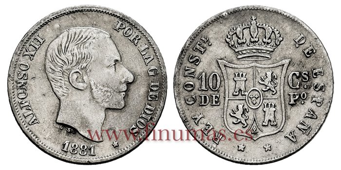 Cy16618E.- ALFONSO XII 10 Ctm. de Peso 1881 Manila - MBC 
