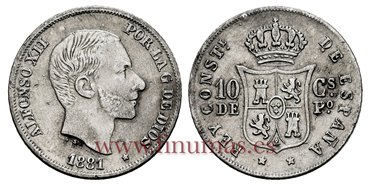Cy16618E.- ALFONSO XII 10 Ctm. de Peso 1881 Manila - MBC 