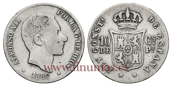 Cy16619C.- ALFONSO XII 10 Ctm. de Peso 1882 Manila - BC 