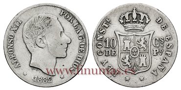 Cy16619C.- ALFONSO XII 10 Ctm. de Peso 1882 Manila - BC 