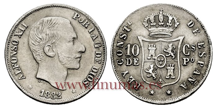 Cy16619F.- ALFONSO XII 10 Ctm. de Peso 1882 Manila - MBC+ 