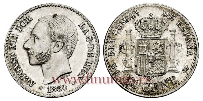 Cy16562J.- ALFONSO XII 50 Centimos 1880(_-_) - SC-