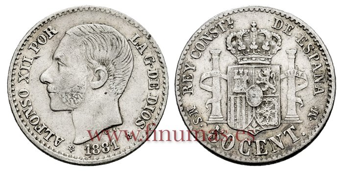 Cy16563G.- ALFONSO XII 50 Centimos 1881(8-1) - EBC-