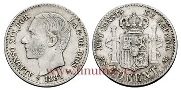 Cy16563G.- ALFONSO XII 50 Centimos 1881(8-1) - EBC-