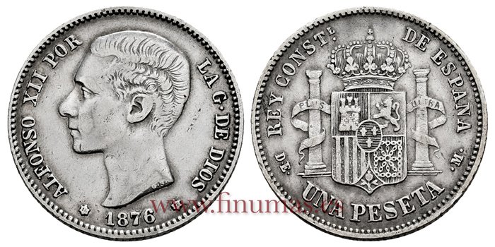 Cy16566E.- ALFONSO XII 1 Pesetas 1876 (18-76) DEM.- MBC