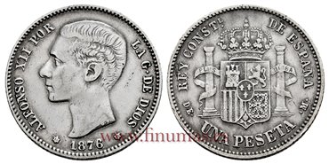 Cy16566E.- ALFONSO XII 1 Pesetas 1876 (18-76) DEM.- MBC