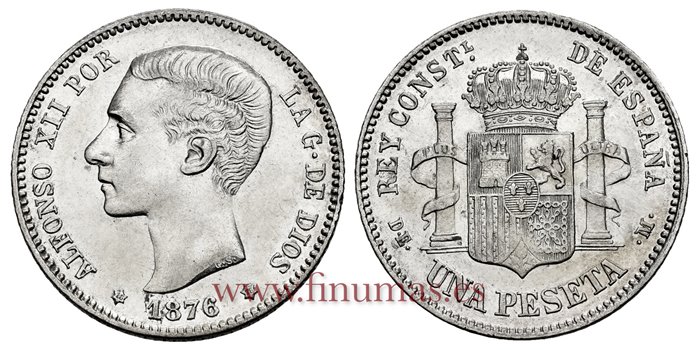 Cy16566J.- ALFONSO XII 1 Pesetas 1876 (18-76) DEM.- SC-