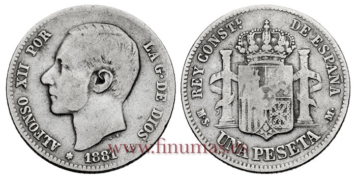 Cy16567C.- ALFONSO XII 1 Pesetas 1881 (_-_) MSM.- BC