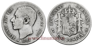 Cy16567C.- ALFONSO XII 1 Pesetas 1881 (_-_) MSM.- BC